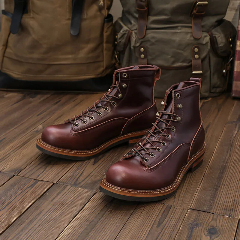European Short-faced Leather Motorcycle Riding Boots Top Layer Cowhide Men's  Autumn Winter British Trendy Outdoor Shoes Male