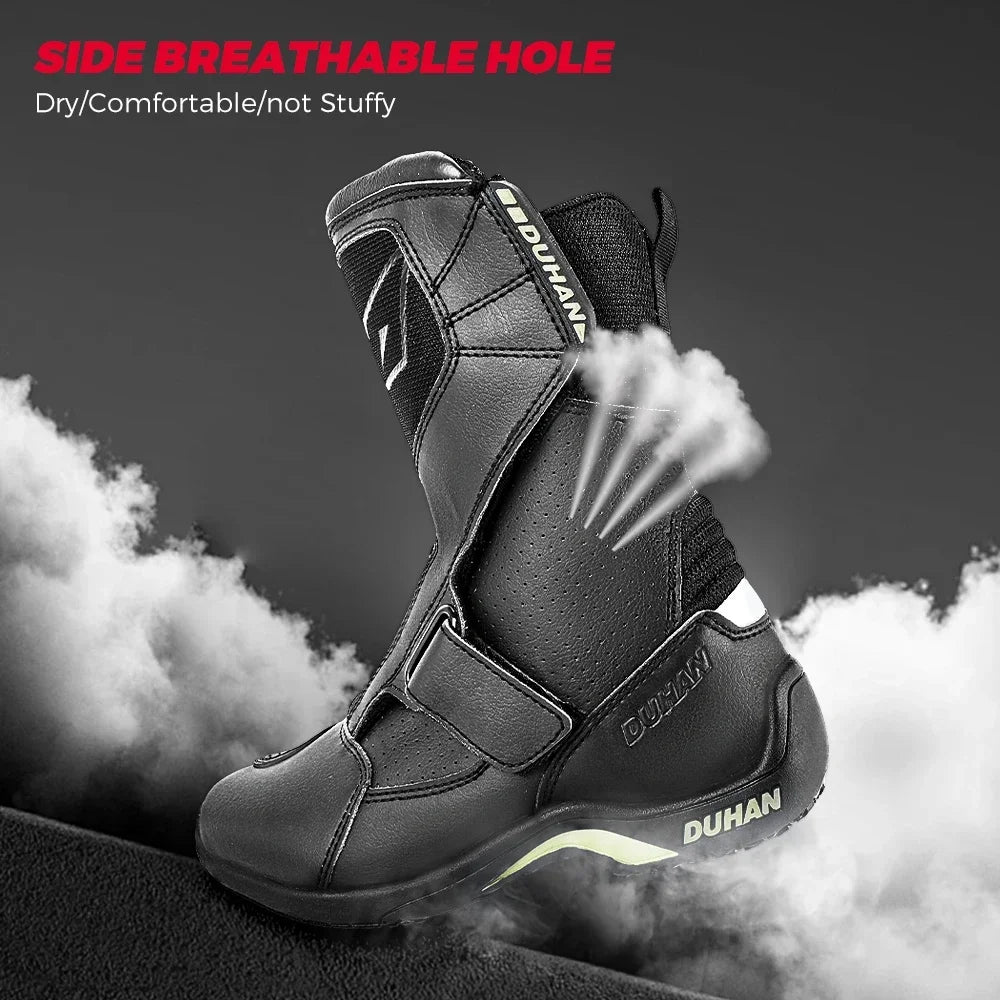 Motorcycle Short Boots Couple Shoes Leather Men Women Riding Racing Protective Breathable Anti-slip Soft Sole Motocross Off-road