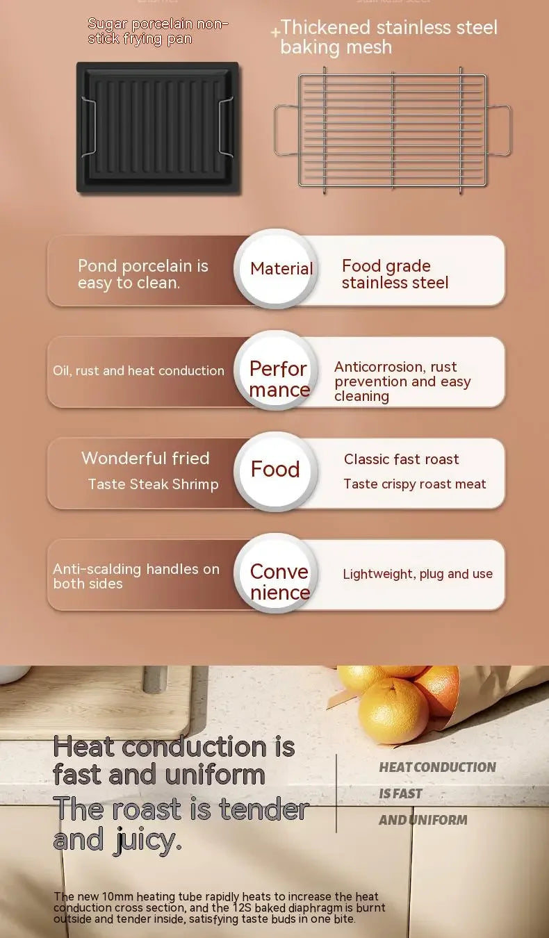 Electric Grill Indoor Smokeless Portable Food Barbecue Grill Smokeless Household Barbecue Grill Barbecue Skewers Portable Stove