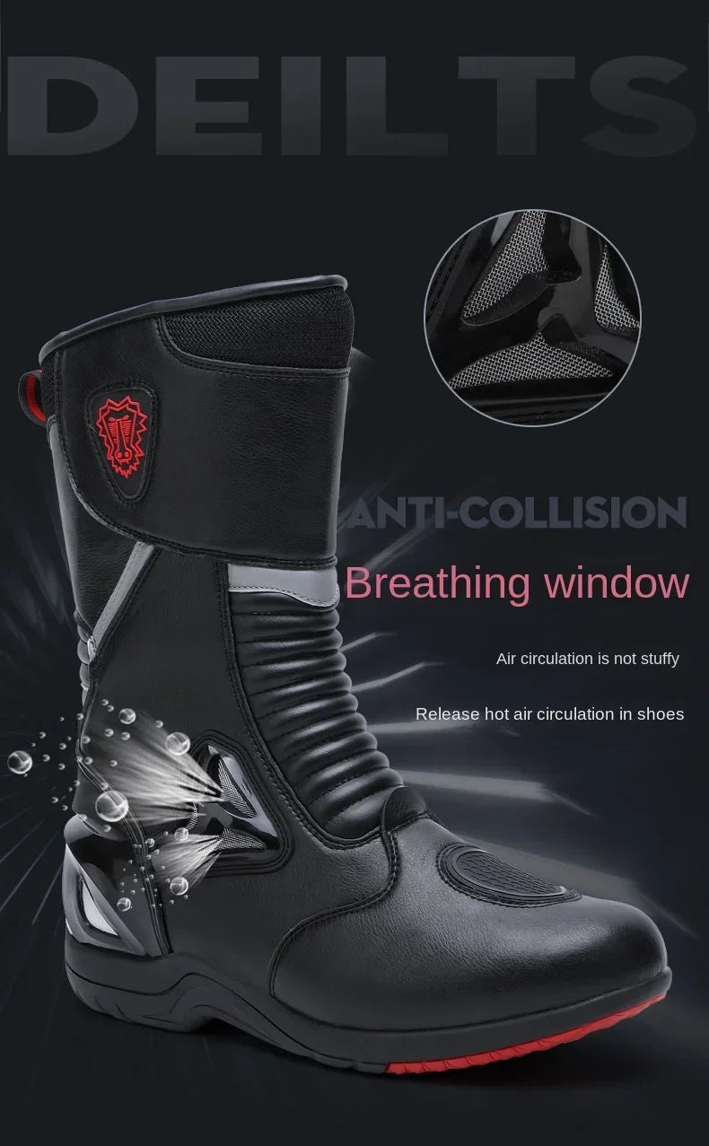 Motorcycle Boots for Men Women Riding Mid-Calf Ankle Protective Shoes Racing Long Boot Anti Slip Waterproof Moto Equipment