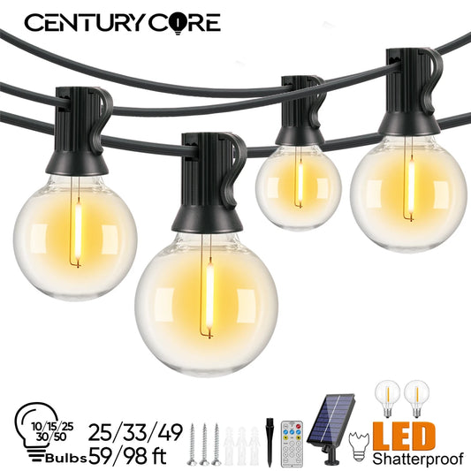 Led G40 Solar String Lights Outdoor Waterproof Garden String Lights USB Rechargeable Solar Light With Remote Decoration Light