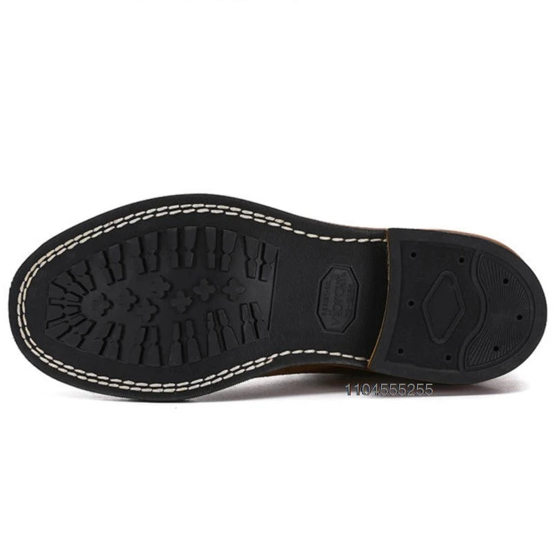 Motorcycle Boots Men Leather Shoes Vintage Cowhide Desert Boots Non-Slip Casual Motorcycle Shoes Retro Ankle Boots