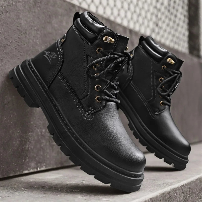 New Autumn Winter Men High Top Shoes Fashion Motorcycle Boots Outdoor Leisure Ankle Boots Comfortable Man Lace-Up Botas Sneakers
