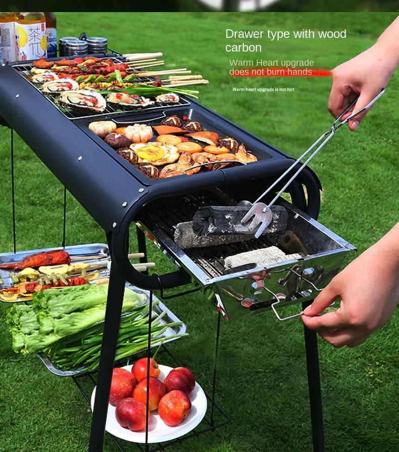 Home Outdoor Multifunctional Portable Barbecue Rack Charcoal Smokeless Barbecue Skewers Thickened Stainless Steel Barbecue Stove