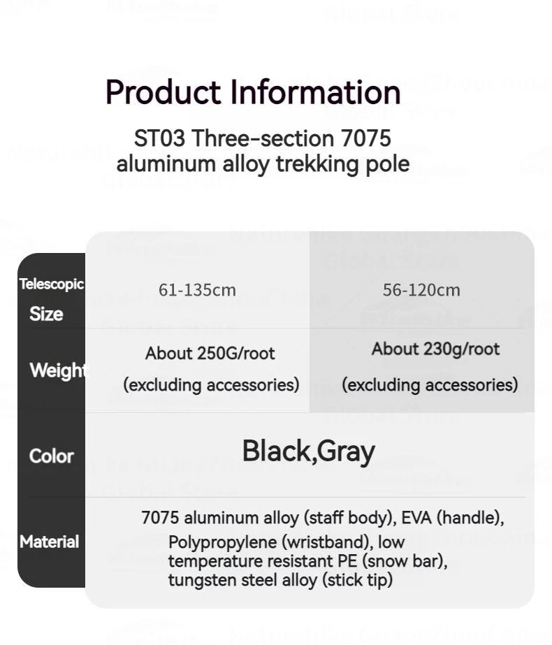 Naturehike ST03 7075 Aluminium Alloy Folding Trekking Pole Walking Stick Climbing Retractable 3 Sections Telescopic Alpenstocks
