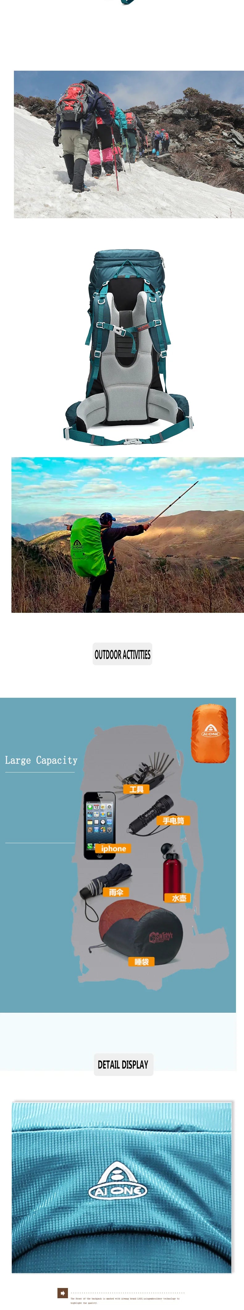 80L Travel Sports Hiking Bag Large Capacity Camping Backpack Bicycle Mochila Adjustable Molle Climbing Daypack with Rain Cover