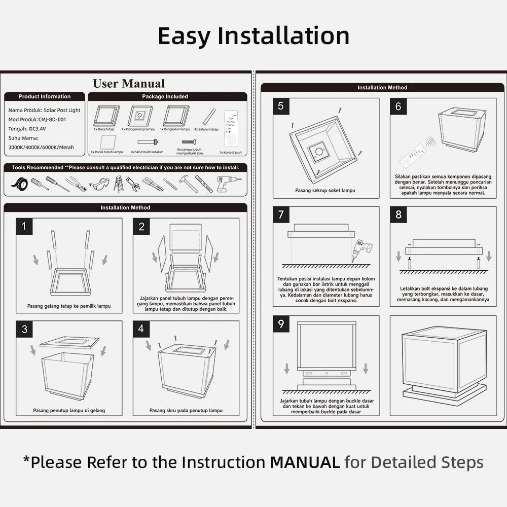 Outdoor Led Solar Garden Lights Dimming Timed Column Light Post Lamp Pillar Light Modern LED for Home Villa Garden Patio Decor