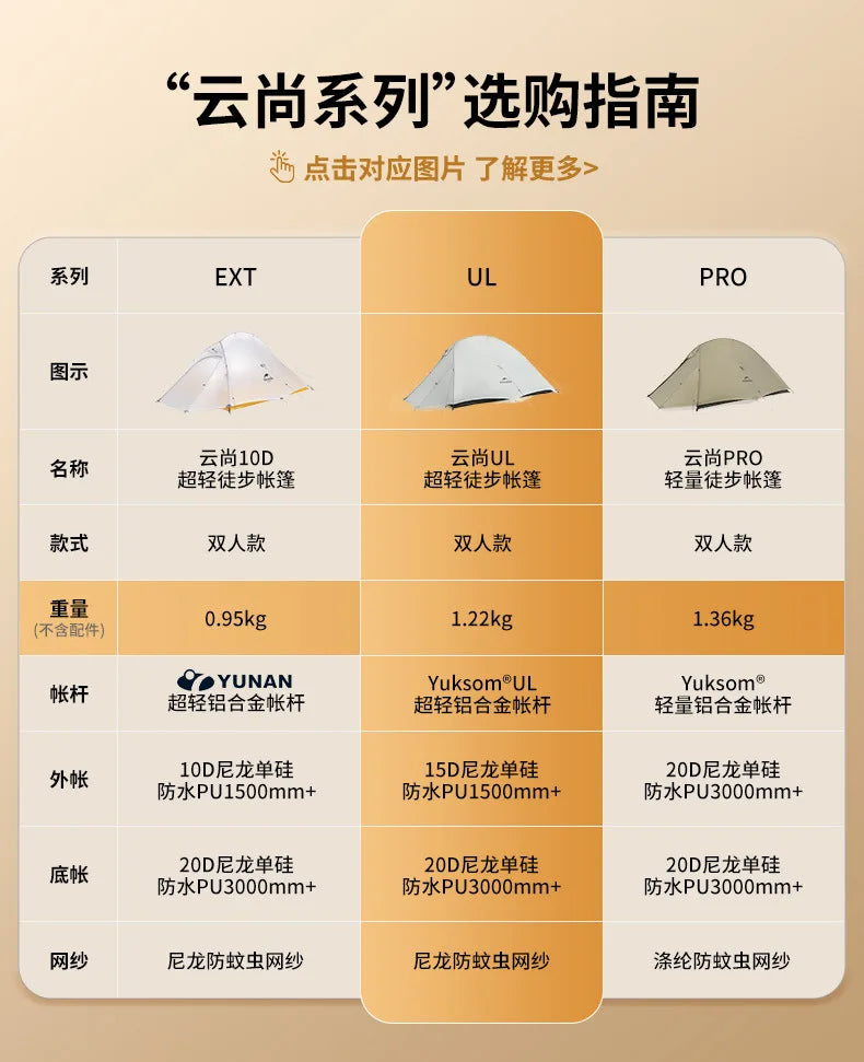 Naturehike Cloud Up UL Tent 1 and 2 People Ultralight Hiking Tent Outdoor Camping Hiking Travel tent Equipment CNK2450WS017