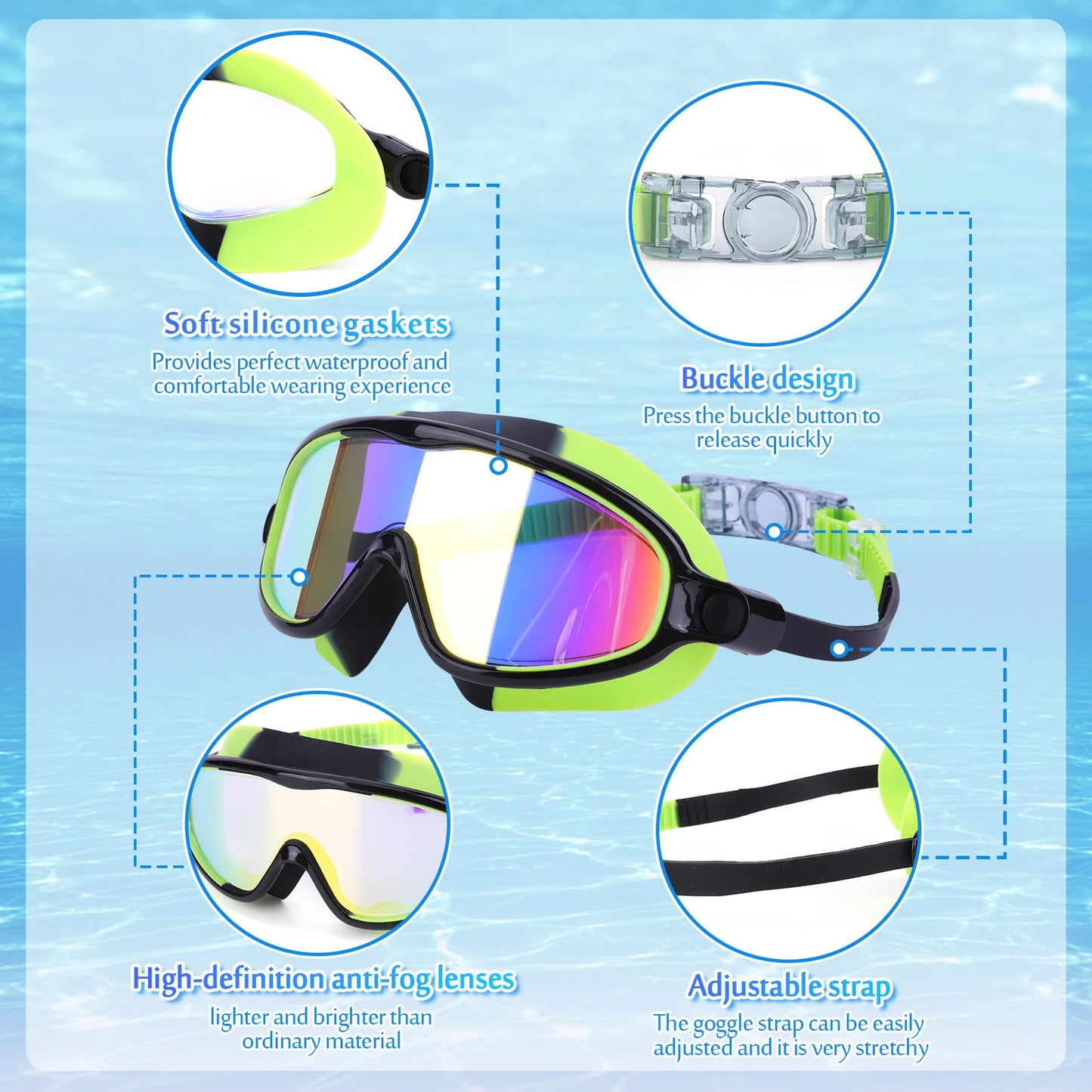 2Pcs Swimming Goggles Anti Fog Transparent Swimming Glasses Leakproof Wide View Swimming Eyewear Professional Swim Equipment
