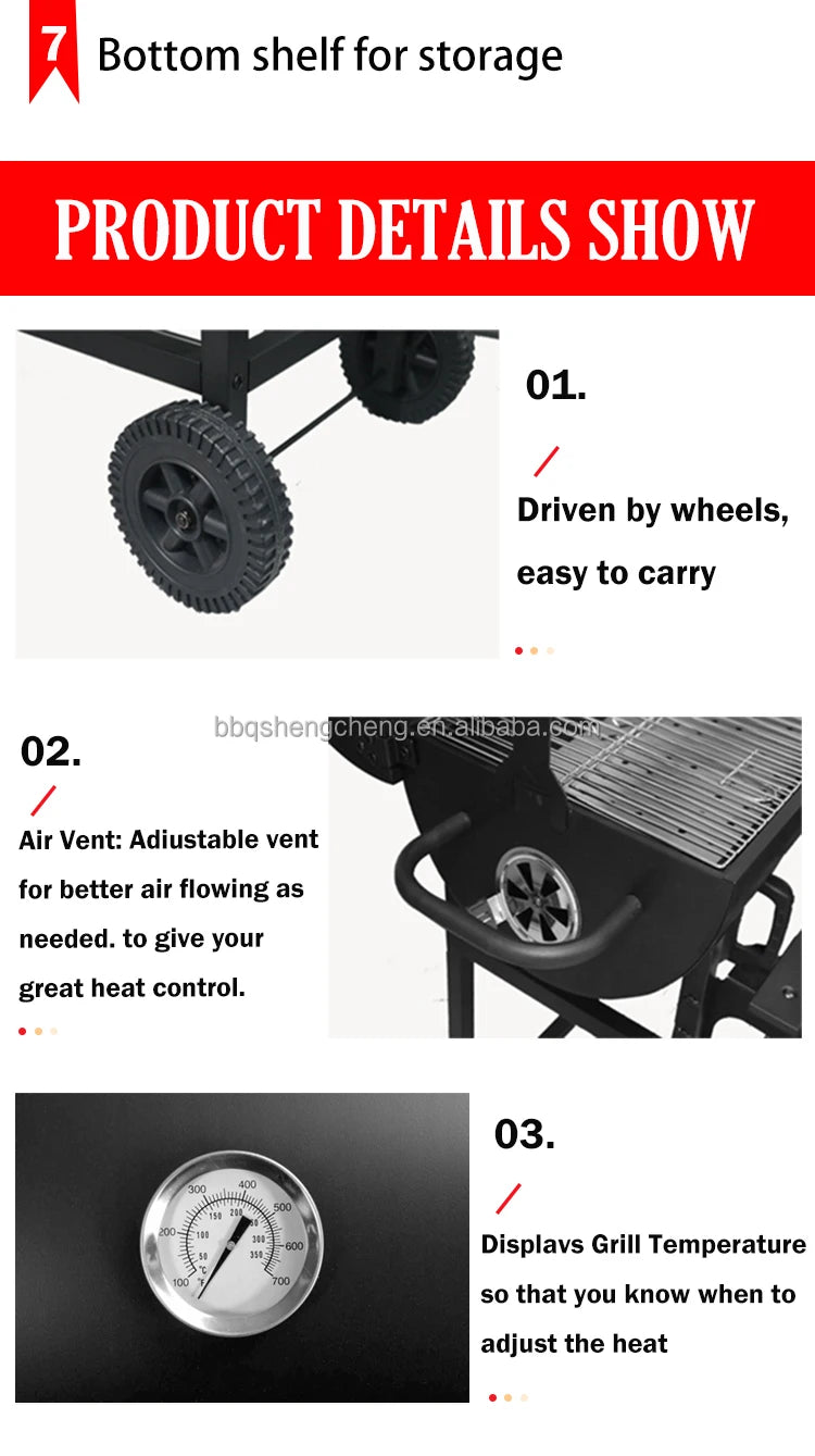 Outdoor Kitchen Barbeque Barbecue Large Heavy Duty Trolley Grill Barrel Charcoal Grill BBQ Smoker with Lid