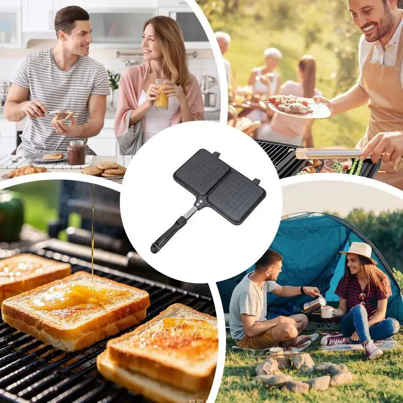 Toasted Sandwich Maker Double Panel Stove Hot Sandwich Maker With Handle Bread Toaster Non-Stick Frying Pan Stove Grill Pan