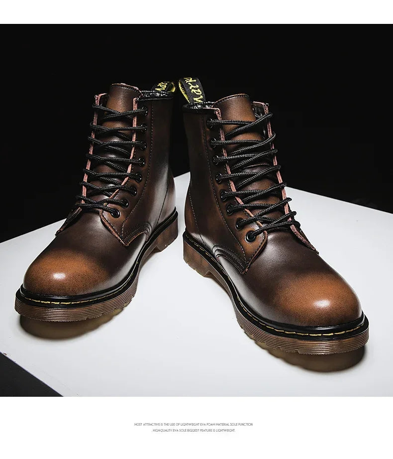 New Couple Boots Genuine Leather Motorcycle Shoes Breathable Waterproof Anti-Slip Warm Cotton Men's Women's Fashion Ankle Boots
