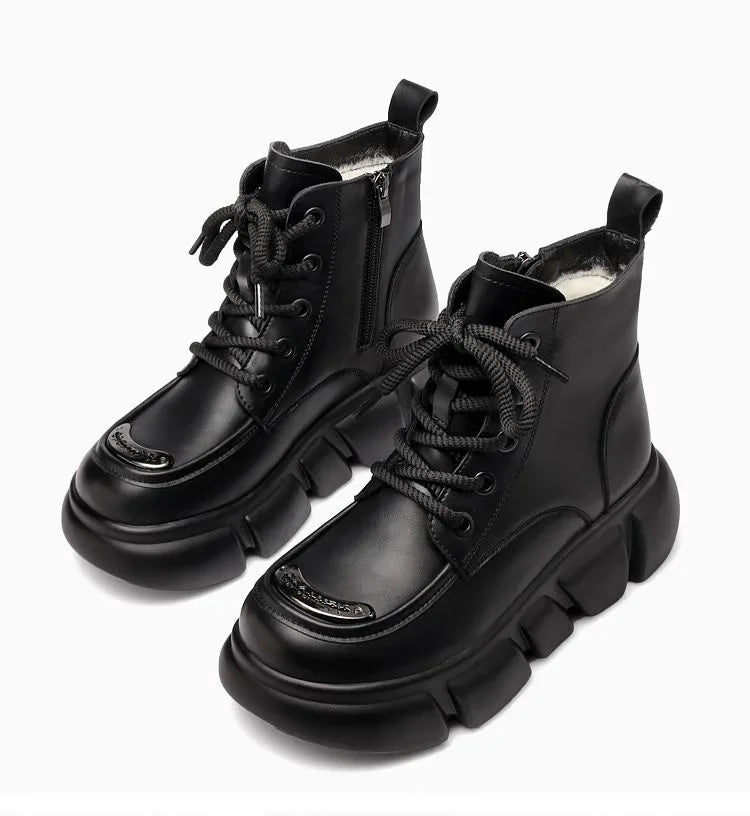 Women's Boots  Winter New Fur Snow Boots Platform Plush Comfortable Anti Slip Warm Lace Up Cold Proof Cotton Ankle Boots