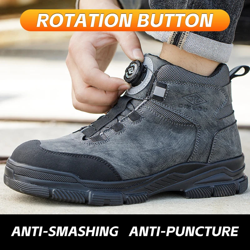 Rotating Buttons Work Boots Men Steel Toe Shoes Safety Boots Puncture-Proof Protective Shoes Waterproof Indestructible Shoes New