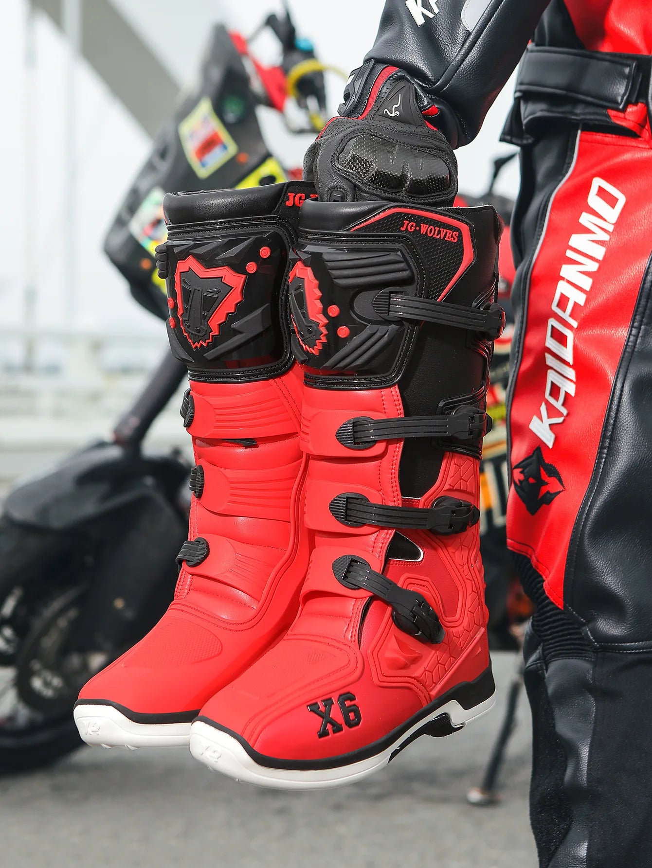 JG · WOLVES/Nine-strand Wolf Off-Road Motorcycle Riding Shoes Rally Forest Road Boots Men's Anti-Drop Knight Equipment