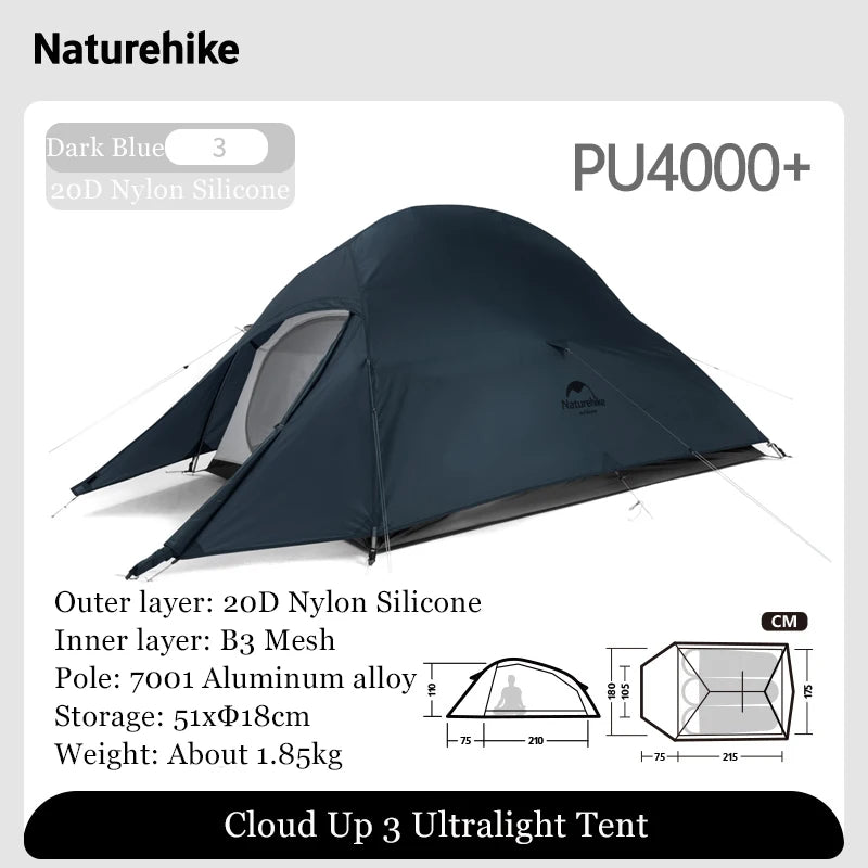 Naturehike Outdoor Upgrade Cloud Up 2 3 Person Tent 20D Nylon Silicone Double Layer Aluminum Pole Ultralight Camping Hiking Tent