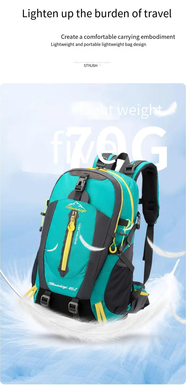 Men Women Outdoor Camping Travel Backpack 40L Water Repellent Climbing Hiking Laptop Daypack Trekking Reflective Strip Back Bags