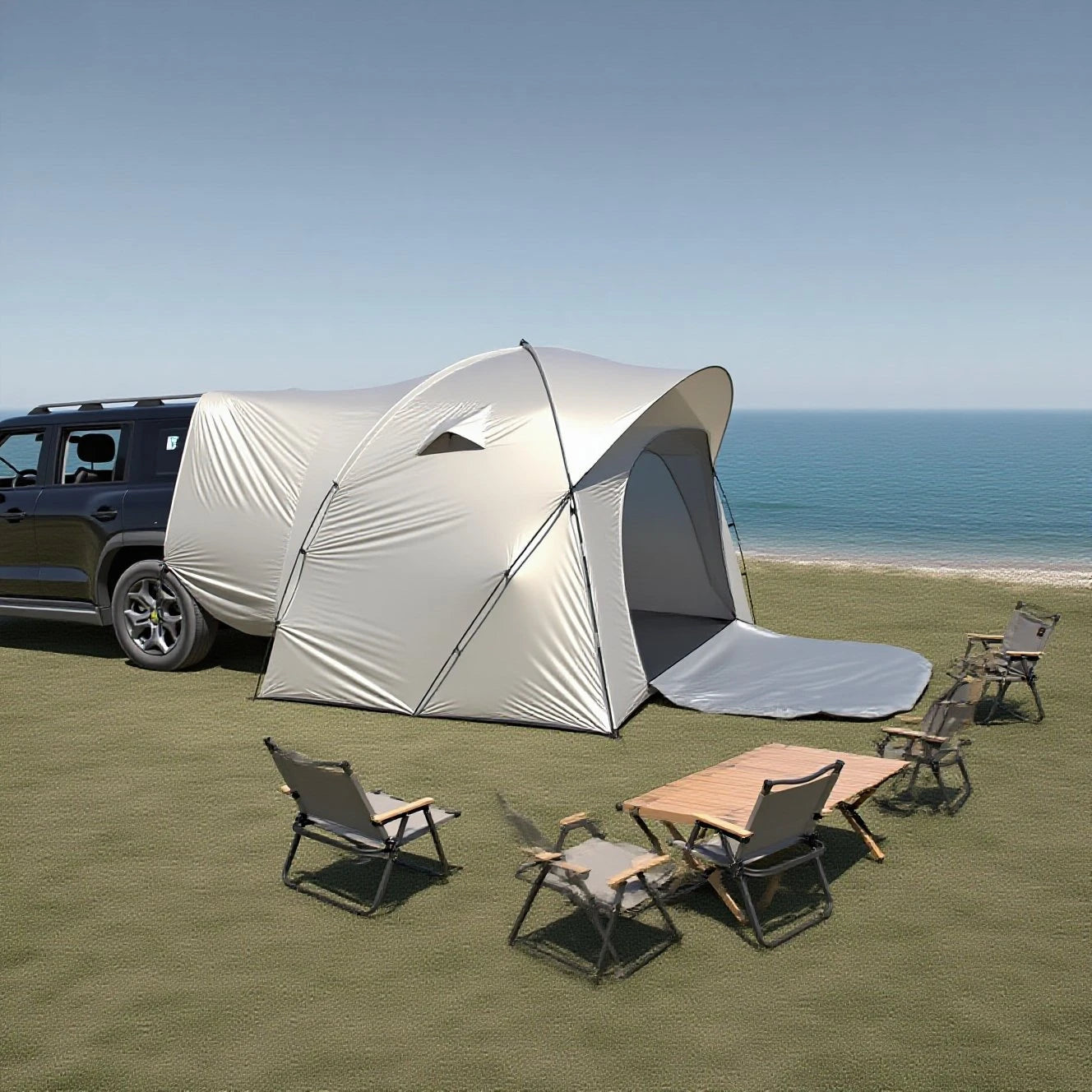 3-4 Person SUV Camping Tent PU4000 Waterproof with Mesh Bug Door, Cross-Ventilated Quick-Pitch Design, Built-In Floor