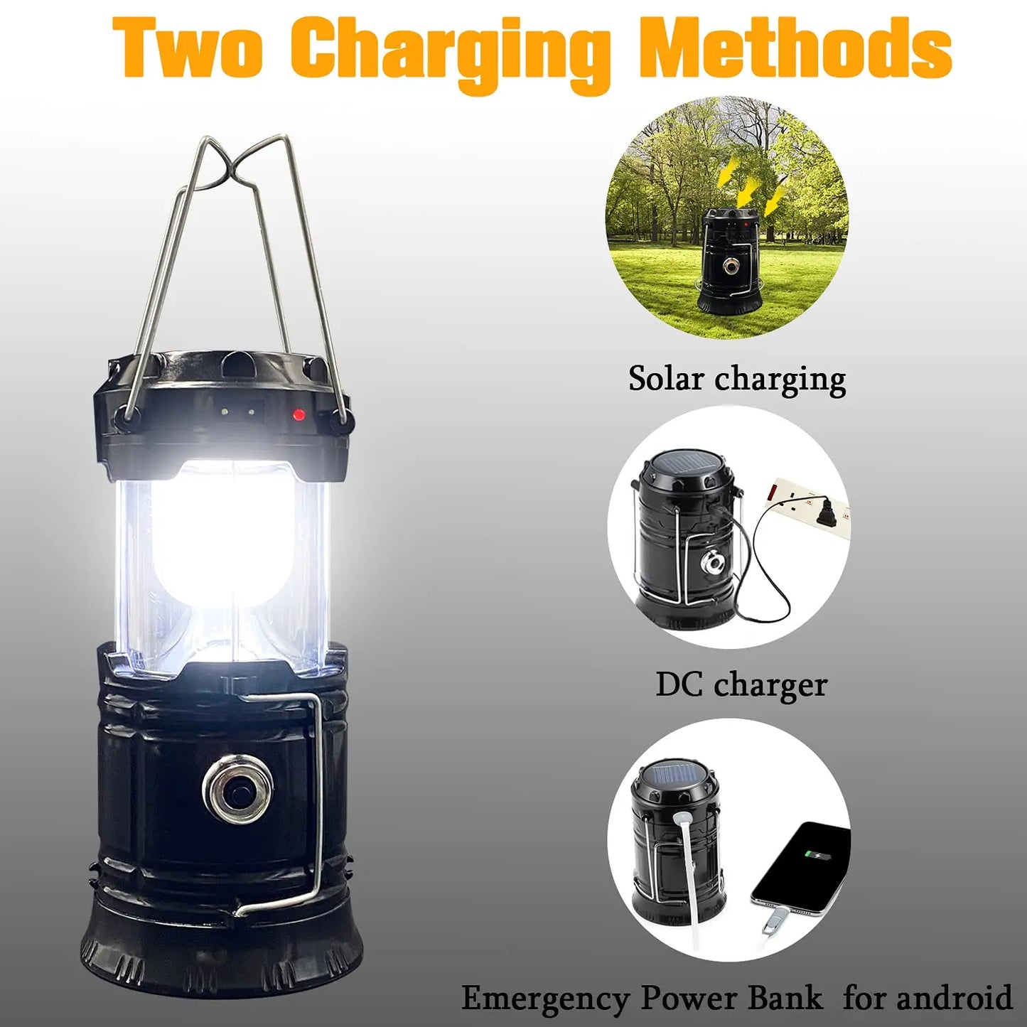 Solar Camping Lantern Collapsible LED Solar USB Rechargeable Lantern Flashlight Emergency Hanging Lights for Outdoor Camping