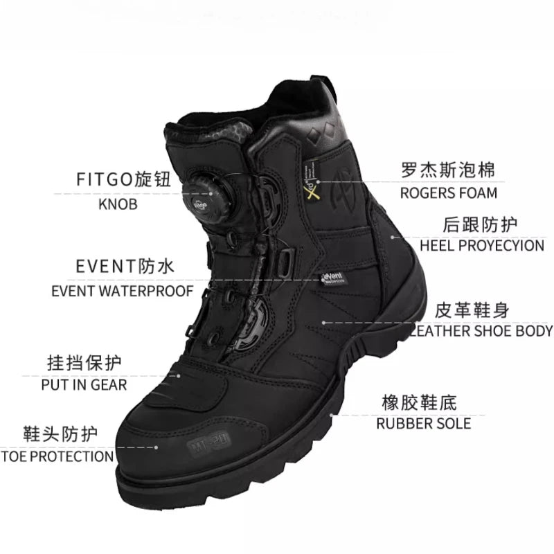 Motorcycle Rally Boots Anti-fall Leather Waterproof Riding Shoes Four Seasons Knob Design Racing Motorcycle Riding Cowhide Boots