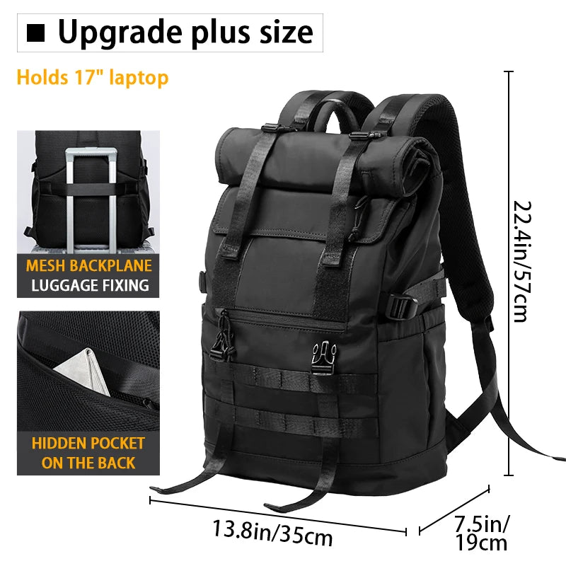 Roll Top Backpack for Men, Water Resistant Expandable, 17.3 inch Laptop Backpack for Commute Travel, 40 Max Liter Rucksack
