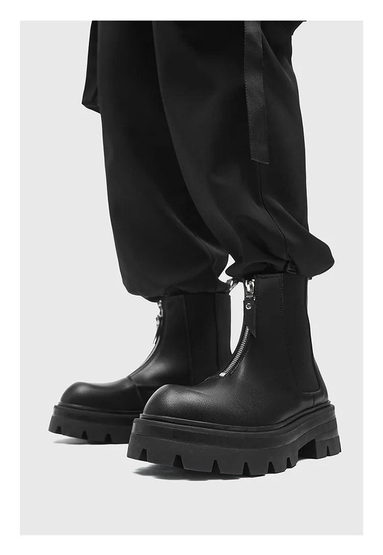 Autumn Winter Chelsea Platform Increase boots Men's Japan Korean Fashion Boots British High Top Black Motorcycle Men's Shoes