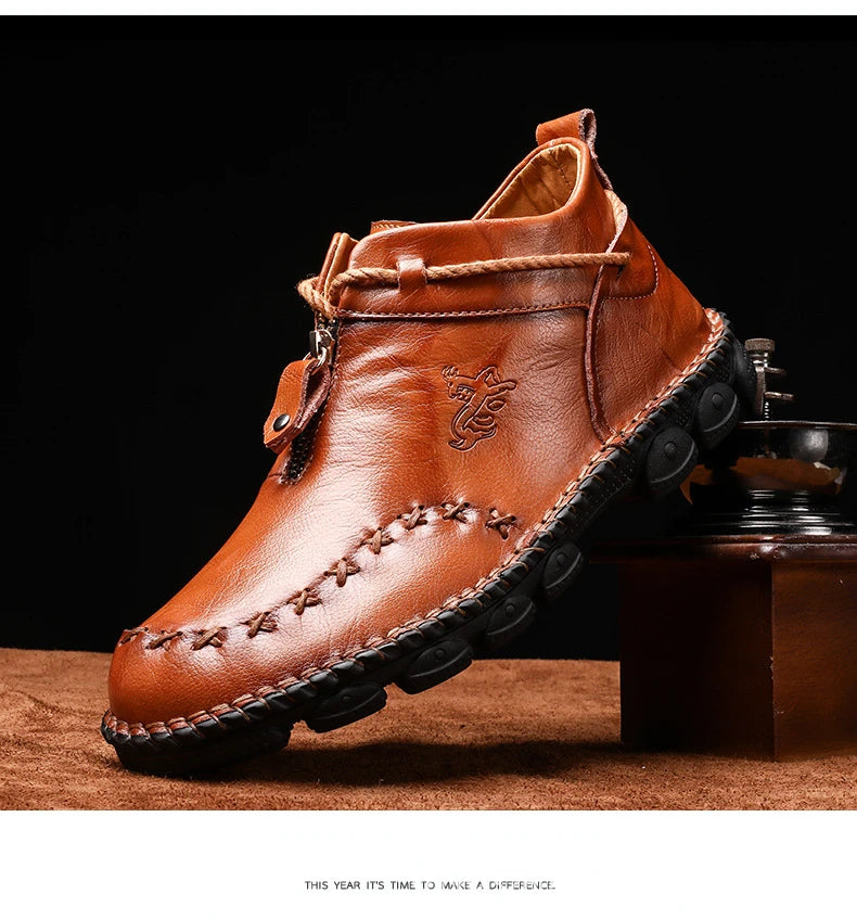 Genuine Leather Shoes Male Luxury High Quality Men Ankle Boots Outdoor Comfortable Casual Shoes Fashion Zip Men Motorcycle Boots