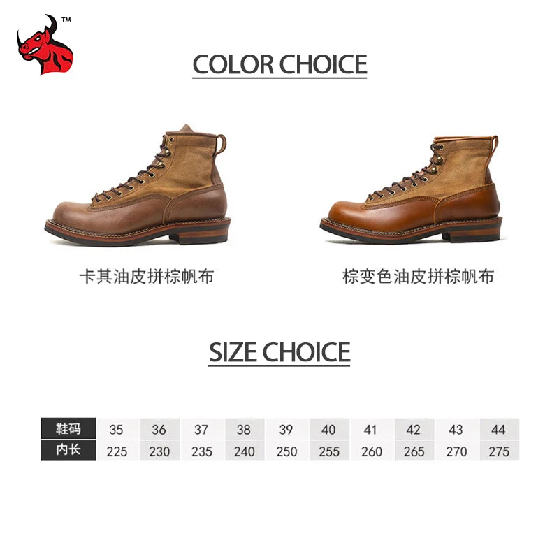 Retro Mens Motorcycle Boots Genuine Cowhide Leather Motorbike Riding Boots Vintage Hight-Top Moto Boots Motocross Ankle Shoes