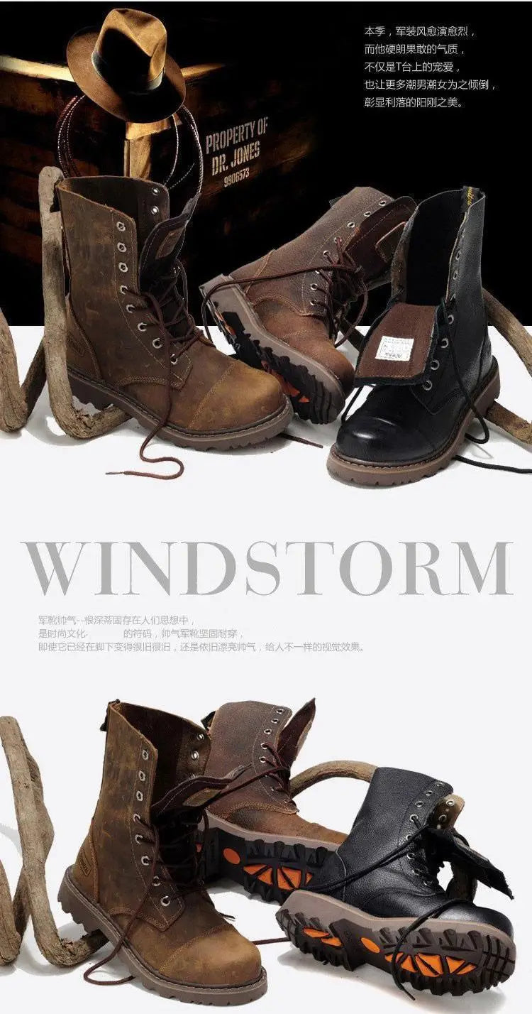 Men's Mid-calf Shoes High Tube Work Shoes Couples Outdoor Motorcycle Boots Large Size Women's Boots Winter Plush Cotton Shoes