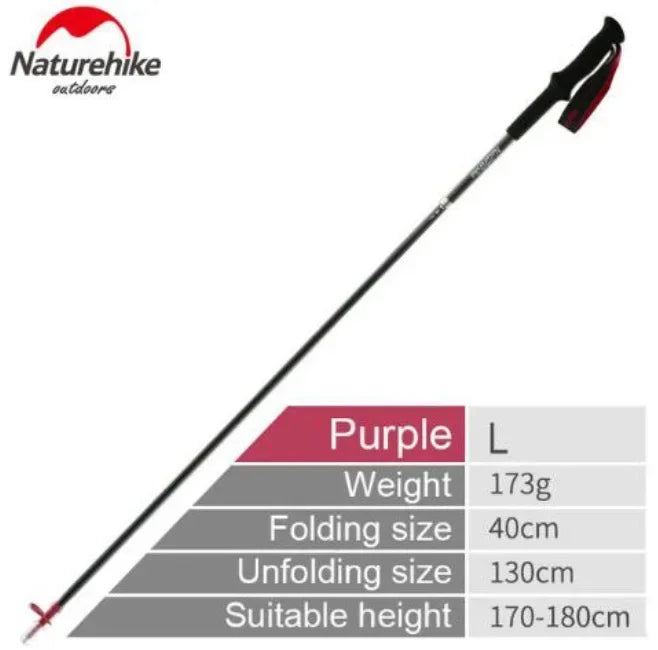 Naturehike-EXT Carbon Fiber Ultralight Walking Hiking Sticks,4 Sections Foldable Adjustable Trekking Poles Camping Hiking Tool