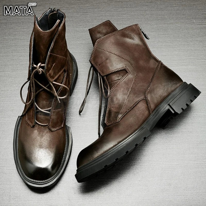 Motorcycle Riding Boots Genuine Leather British Leather Boots High Top Shoes Handmade Retro Men Leather Work Boot