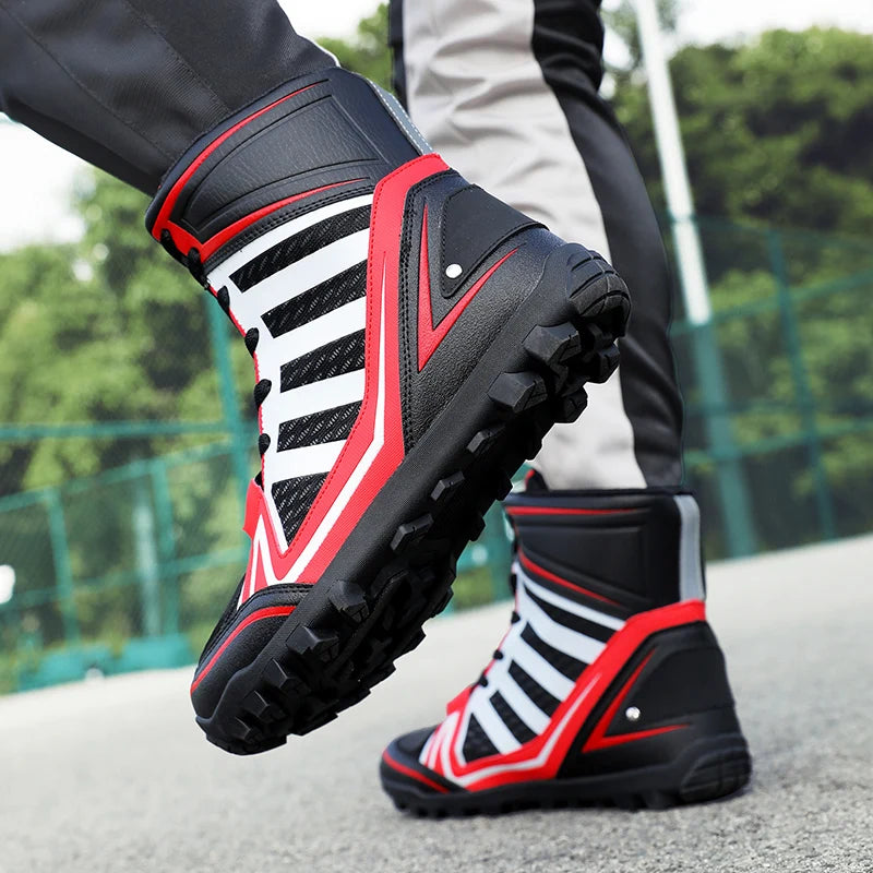 Men's Motorcycle Boots New Breathable Stripe Motos Riders Shoes Outdoor Motocross Protective Boots Hiking Non-slip Sports Shoes