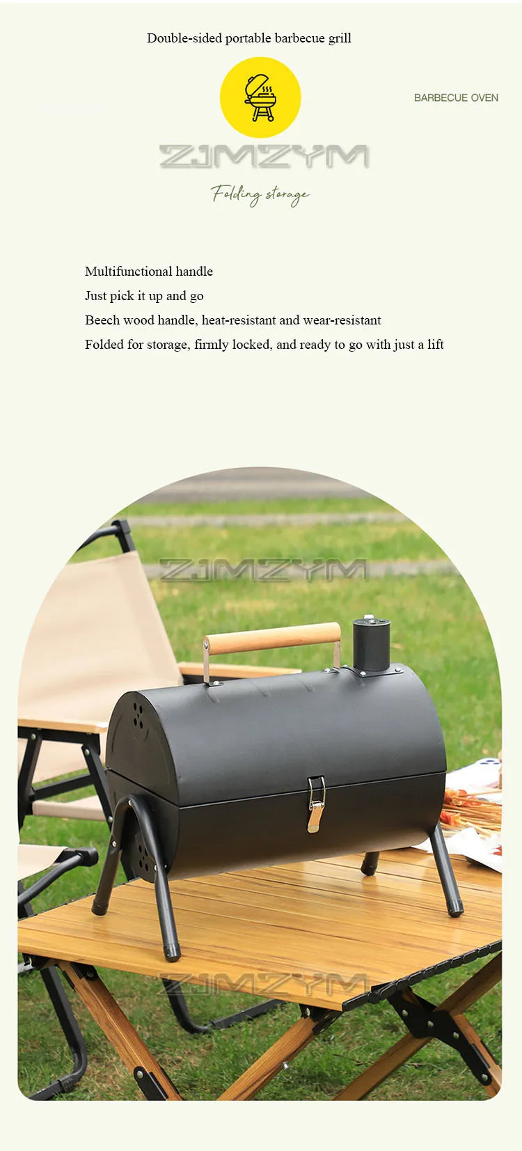 Double Sided Charcoal Grill Multi-Functional Portable Outdoor BBQ Grill Roasted Fried Chimney Stove For Cooking Camping Picnics