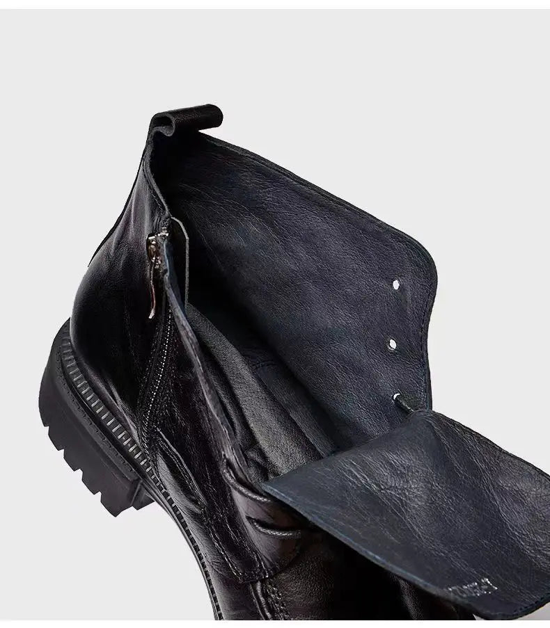 Motorcycle Riding Boots Genuine Leather British Leather Boots High Top Shoes Handmade Retro Men Leather Work Boot