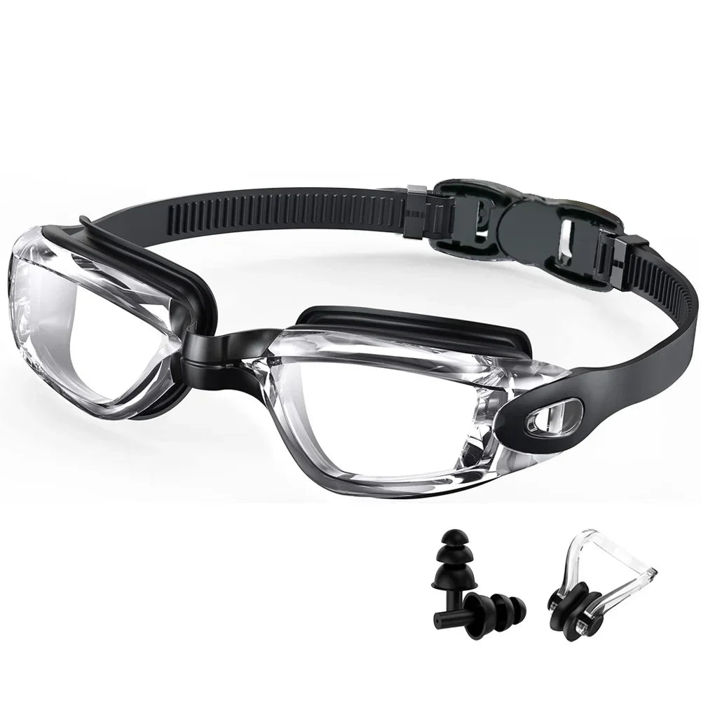 Professional Swimming Goggles Swim Glasses Anti-Fog Clear Vision Waterproof Quick Adjustable With earplug nose clip Eyewear