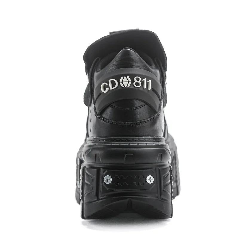 2025 New Black Dad Shoes 8cm Platform Women's Heavy Metal Personality Goth Punk Boots Men