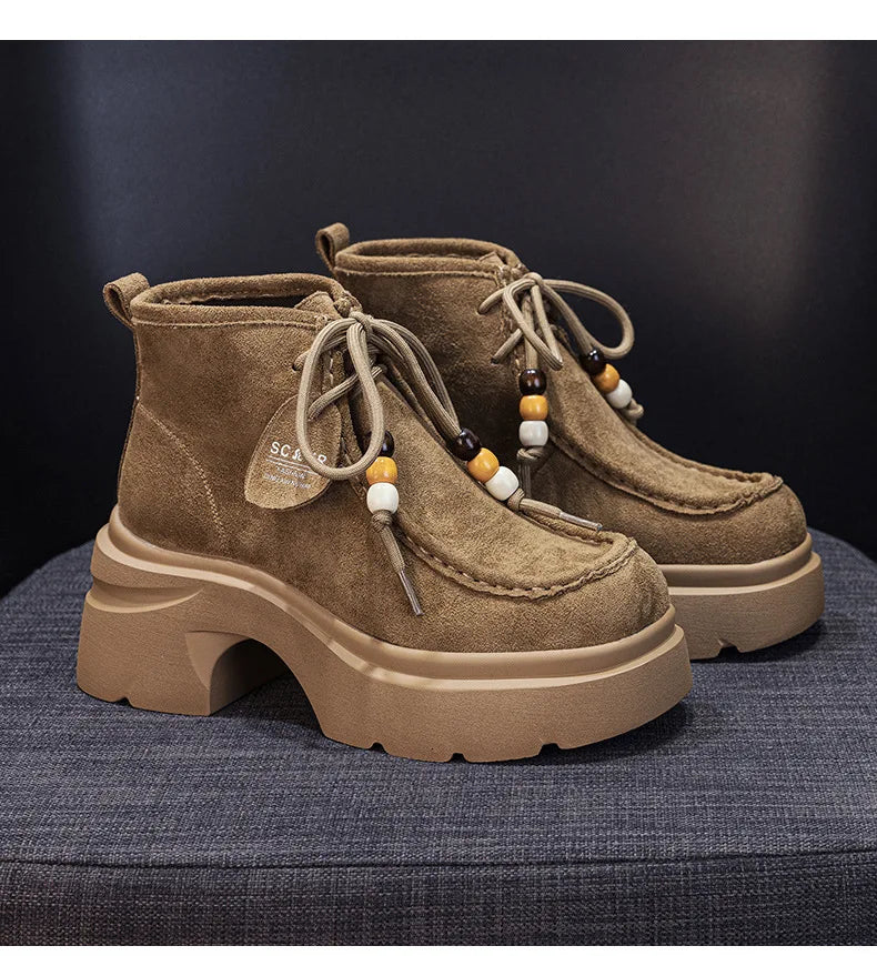 Fujin 8cm Platform Boots for Women Ankle Boots Fall Winter Riding Motorcycle Fashion Shoes Booties Short Boots Genuine Leather