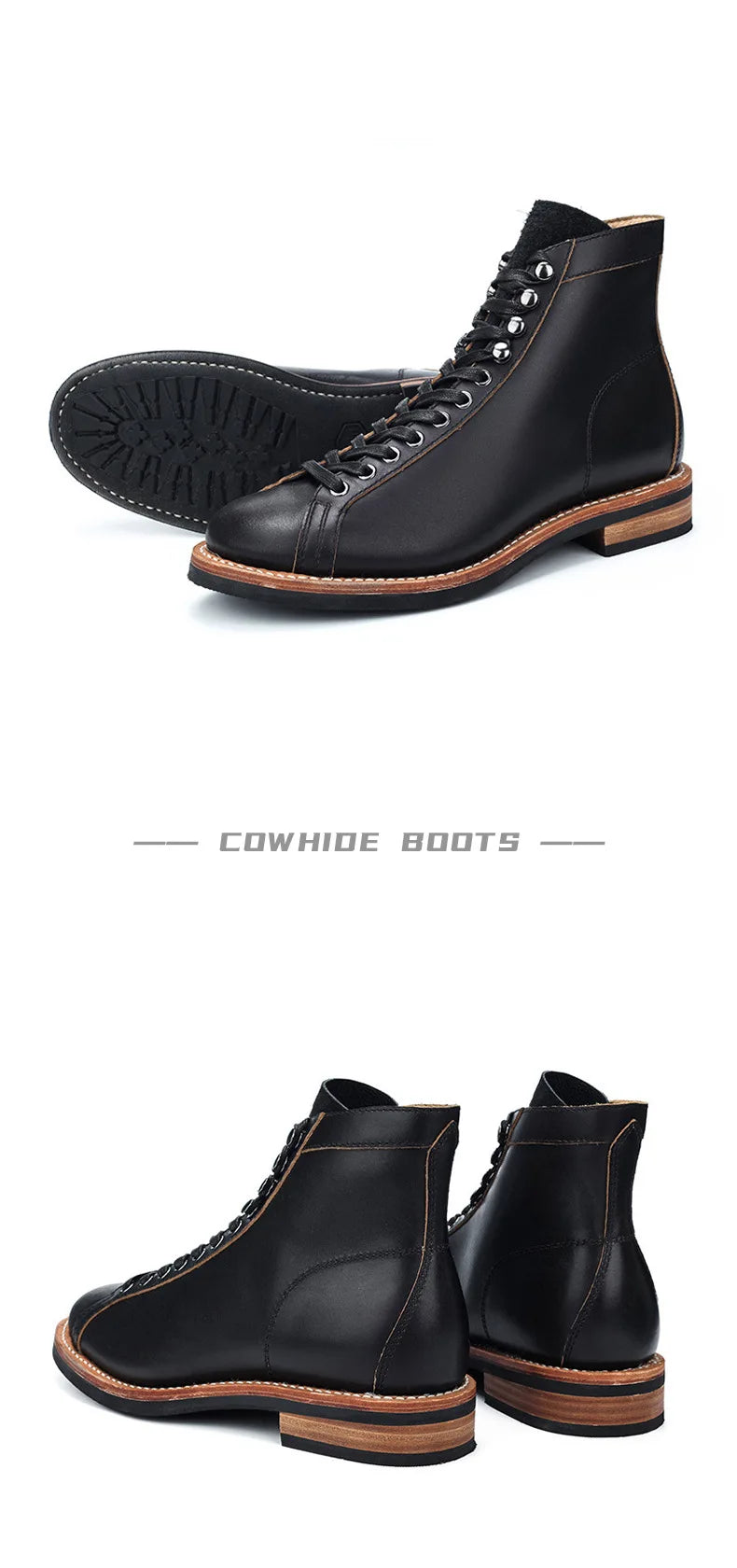 Cowhide High Top Motorcycle Boots Vintage Men Moto Ankle Boots Motocross Thick Soled Riding Boots Walking Shoes Moto Equipment