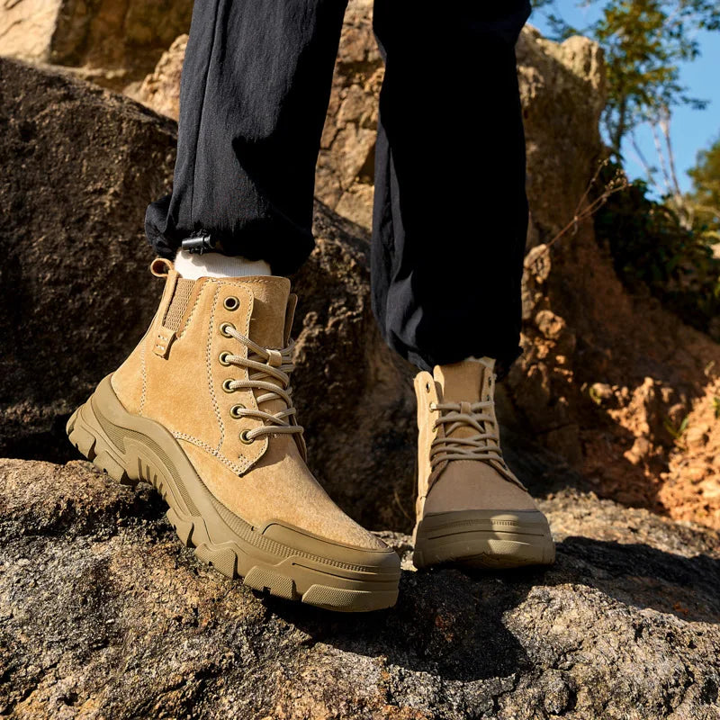 Non-slip Man Ankle Botas Non-Slip Outdoor Motorcycle Boots Versatile Leisure Snow Boots Street Style Mens Leather High Top Shoes