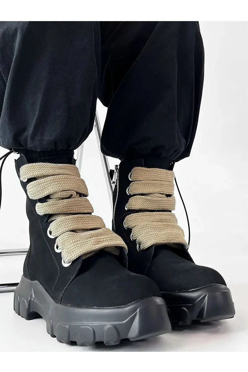 Autumn Motorcycle men Ankle Boots Street Goth Platform Rock Chunky Heels Punk Designer Shoes Knight Short Boots Woman Winter