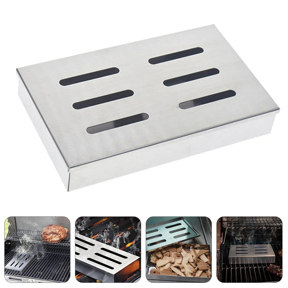 Stainless Steel Bbq Smoker Box Wood Chips Box Barbecue Grill Accessory Outdoor Bbq Smoking Equipment Barbecue Grill Accessory