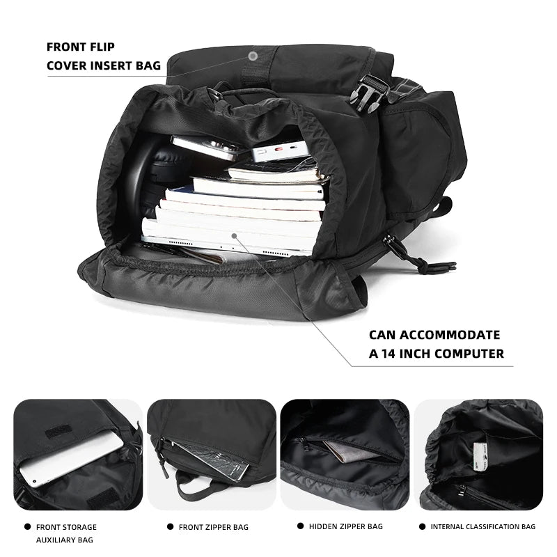 MOYYI Outdoor Waterproof Drawstring Men Women Travel Laptop Backpack Fashion Large Capacity Mountain Climbing Flip Rucksack