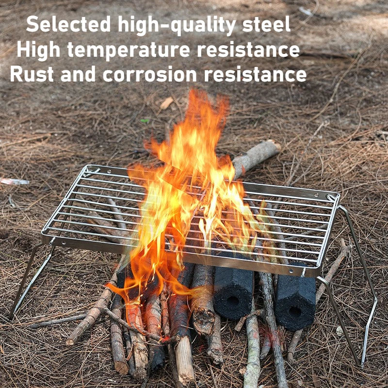 1pc 16/30cm Outdoor Striped Stainless Steel Alcohol Furnace Bracket Grid Oblong Folding Net Camping Bbq Thermostability Portable
