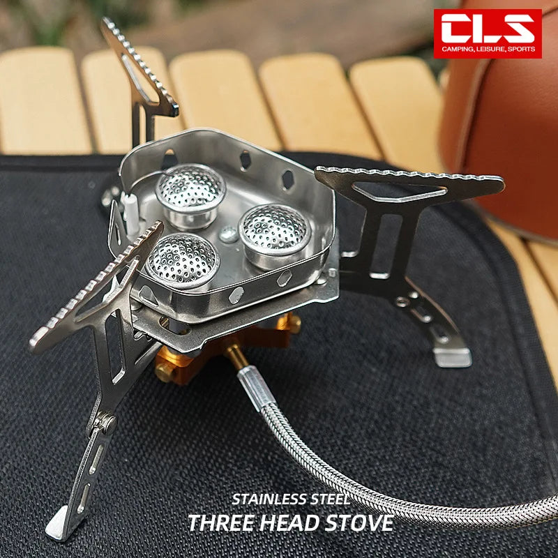 Three-Headed Camping Gas Stove BBQ Grill Set, Portable Outdoor Cooking Equipment