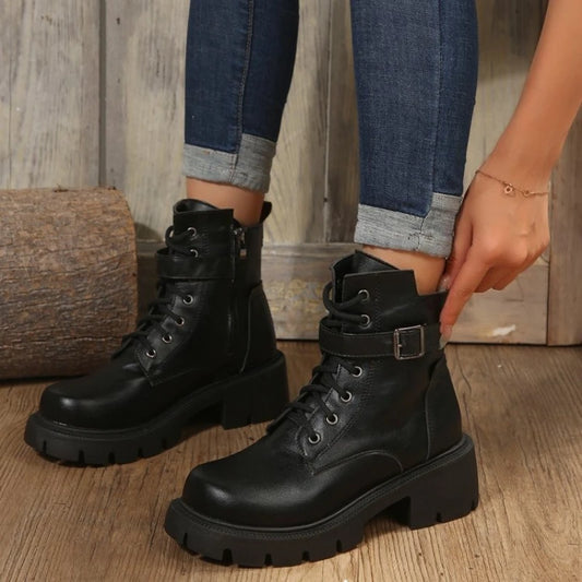 Platform Women Boots Fashion High Quality Women Ankle Boots Retro Round Toe  Motorcycle Boots Punk Style Women Shoes Botas Mujer