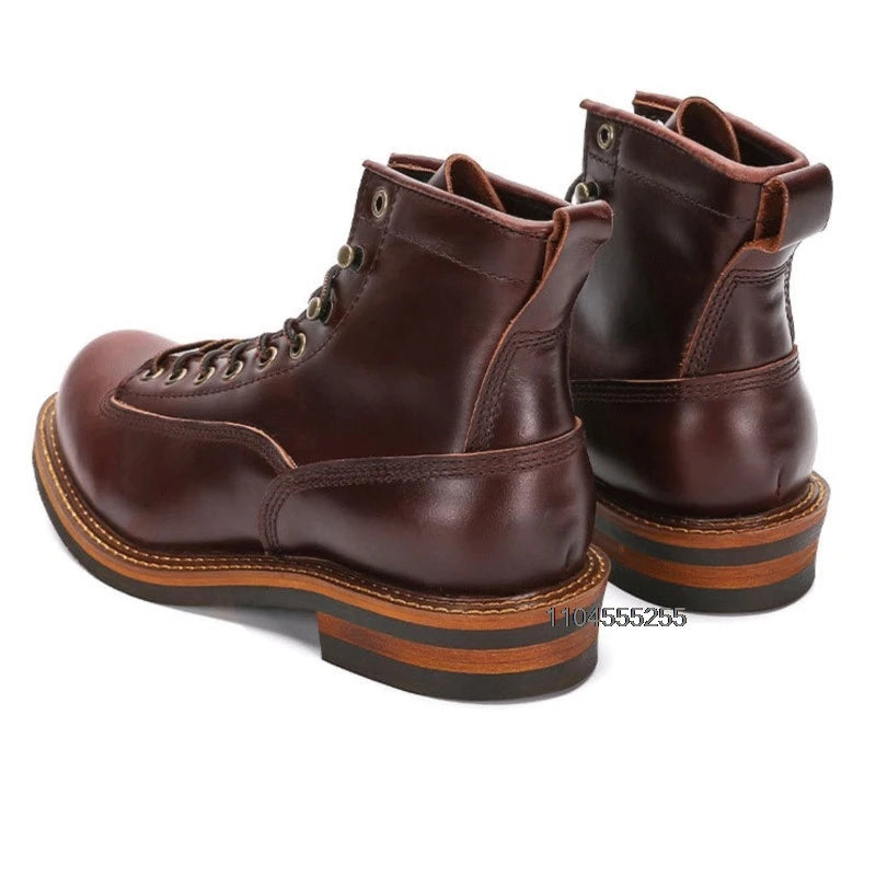 Vintage Motorcycle Boots Men Ankle Boots Non-Slip Cowhide Leather Shoes Desert Boots Casual Retro Motorcycle Shoes