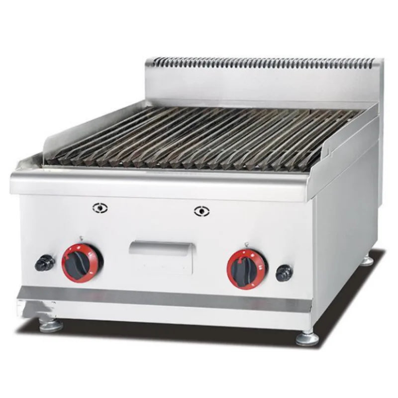 Stainless Steel Counter Top Gas Lava Rock Grill, 2 Burners with Piezoelectric Ignition Gas BBQ Machine