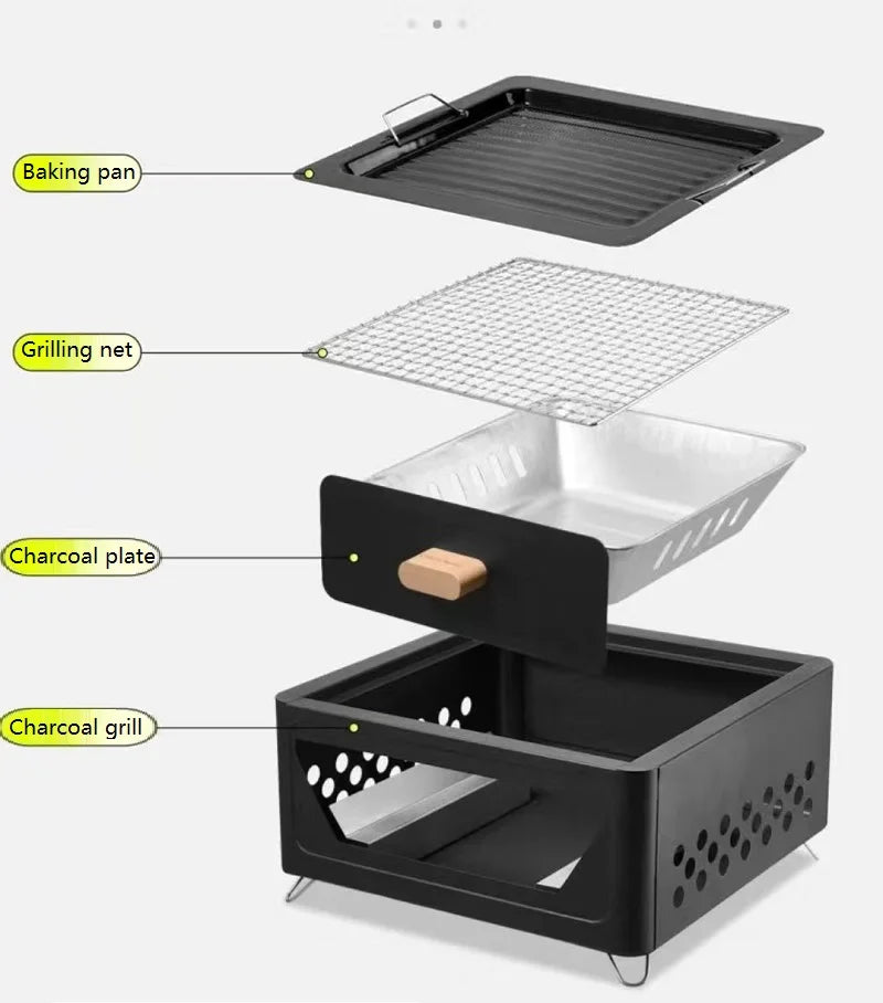 Portable Outdoor Barbecue Stove, Camping Equipment, Charcoal Tea Oven Set Bushcraft Tourism Picnic Cookware Bbq Articles for Use