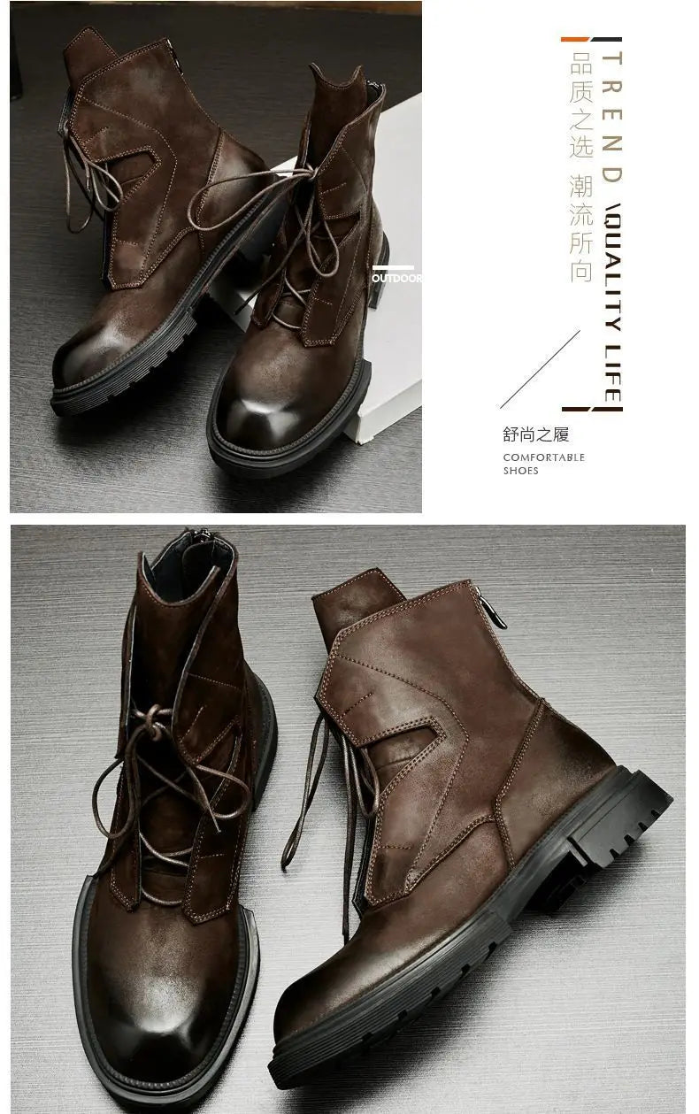 Motorcycle Riding Boots Genuine Leather British Leather Boots High Top Shoes Handmade Retro Men Leather Work Boot