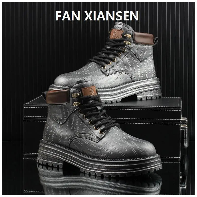 Motorcycle cycling shoes Ankle Boots Casual Sneaker Leather Shoes Loafers  Boots for Men Sports and Wear Round Toe Army Boots